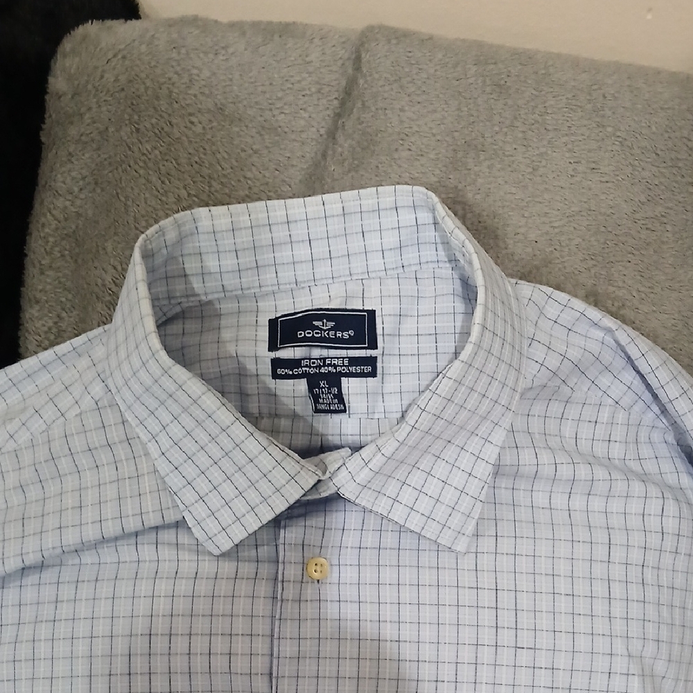 Dockers Men's Light Blue Plaid Dress Shirt